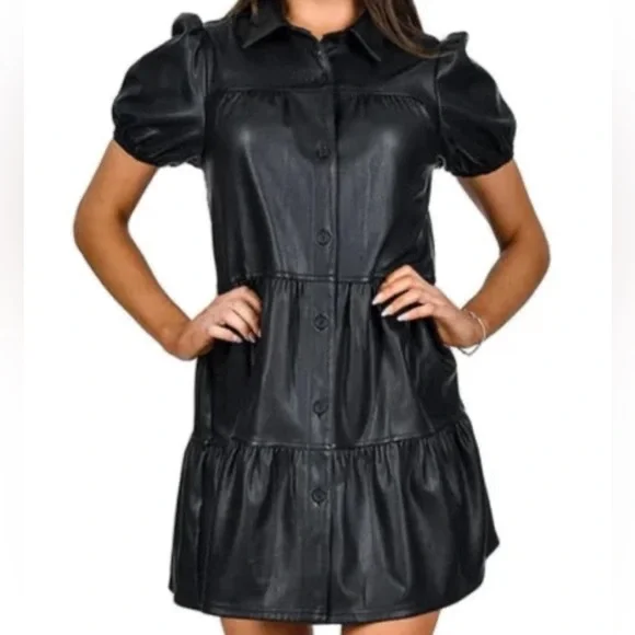 chinese dress ladies Faux Leather Belted Dress with Ruched Sleeves Burnt Orange / XL main image 1